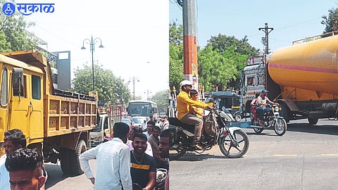 Traffic jam at Maharana Pratap Chowk on the main road of the city. In the second photo, reckless drivers taking the right of way as there is no signal system.