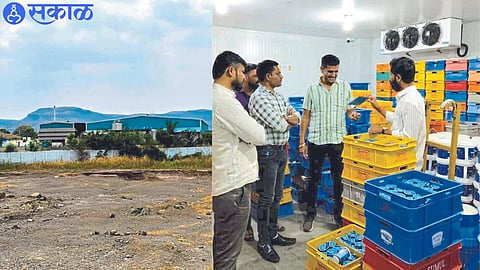 A healthy foods project set up at Dapur in the taluka. In the second photo, Prashant Bhosle, Brahma Chatte, Santosh Shinde, Anil Farkande etc. while getting information about the project.