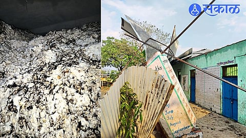 Burned cotton & school letters blown off by lightning