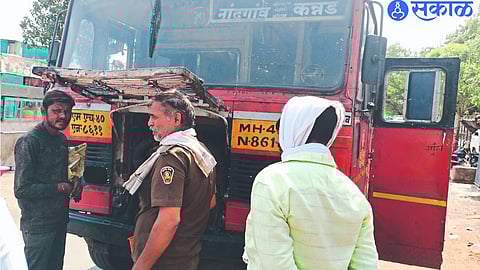 Kannada-bound bus from Nandgaon depot stuck in ghat.