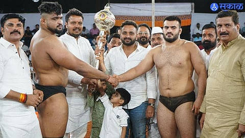 wrestling on occasion of Sri Kalbhairavanath Yatra Shivraj Rakshe and Kanchan Sanand became the silver mace bearers