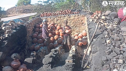 Jars entered for sale in the market for Akshaya Tritiya.
