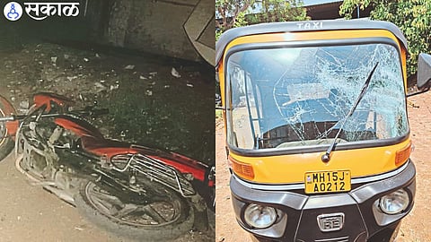 Two-wheeler vandalised by miscreants at night in Hariom Nagar on Peth Road. In the second photograph, the broken glass of the rickshaw.