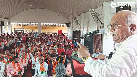 Former MLA Mahendrasingh Patil while expressing his thoughts in the gathering.