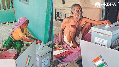 An 85-year-old voter from the taluk voting at home
