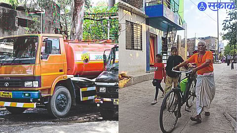 As there was no water in the city on Saturday, there was a huge demand for tankers, senior citizens and children were carrying water on bicycles in Satpur area.