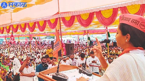 Surgana: MP Supriya Sule speaking at Bhaskar Bhagare campaign meeting.