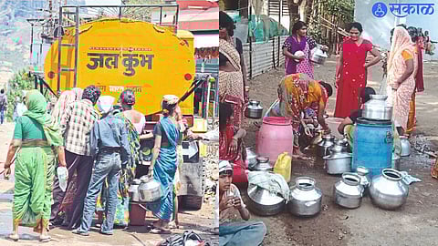 Water supply by tankers due to permanent shortage. The second photo shows women waiting for a tanker