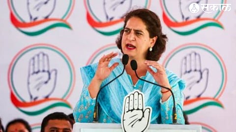 Congress candidate Adv. Congress leader Priyanka Gandhi speaking at a public meeting held on the occasion of Gowal Padavi's campaign