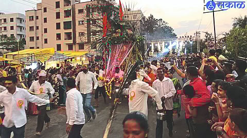 Pulling carts on the occasion of Mahalaxmi Mata Yatra.