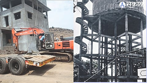 Work in progress of filter plant. The second photo shows the construction of a new water tank at Adarsh Chowk.