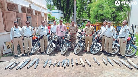 Police officer Bhushan Kote and team present during inspection after confiscation of bullet silencer.
