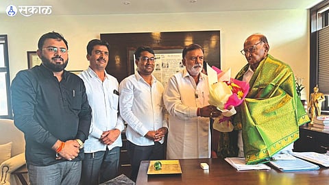 Mumbai MP Rajabhau Vaje felicitated senior leader Sharad Pawar with a shawl and Shrifal.