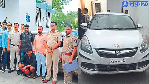 Police Inspector Kiran Shinde and staff along with the suspects The second photo shows the car used in the crime.