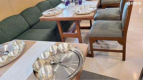 food serve in silver plate for sai devotees at Hotel abigail regency shirdi