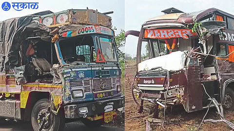 Damage to vehicles due to luxury and truck accident on river bridge near Deshmane village.