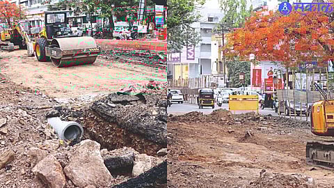 Excavation for smart road works on Sharanpur Road.
