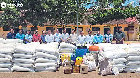 Local crime branch team along with recovered dry hemp, fake liquor stock.