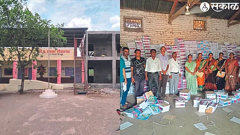 Ongoing construction of new Zilla Parishad classrooms. Shirpur: Dr. Extension Officer involved in book distribution. Neeta Sonawane and Associates.