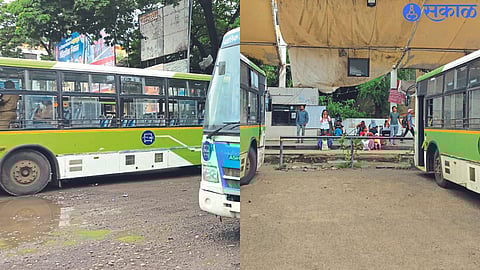 Detached roof on Nivara Shed at Nimani Bus Stand. In the second photo, water accumulated due to rain