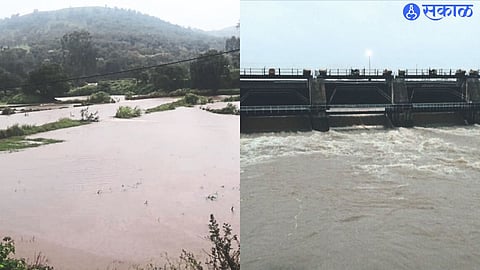 In Igatpuri taluka, due to rain, the fields got waterlogged everywhere. In the second photograph, the discharge from the Darna dam