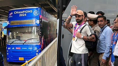 Gujarat Passing Bus For Team India victory Parade Nariman Point To Wankhede Stadium