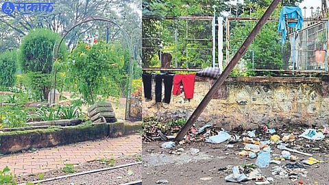 A derailed train, broken rocks in the second photo. The last third photo shows the trash on the corner outside the park