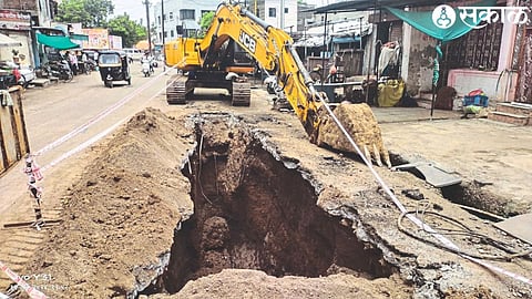 Controversial pit in Nehru Chowk underground sewerage scheme.