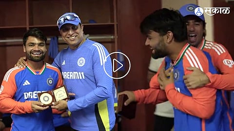 VVS Laxman presents Rinku Singh Fielding Medal