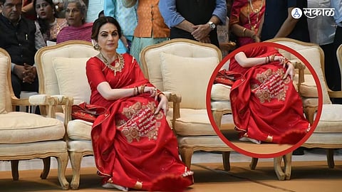 Nita Ambani Dons A Gayatri Mantra Printed Red Saree Anant Ambani and Radhika Merchant's pre-wedding ceremonies