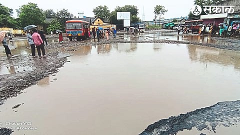 Rain water accumulate in the bus station