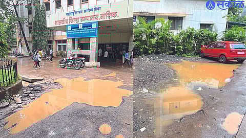 Rain water accumulated in the premises of the district hospital.