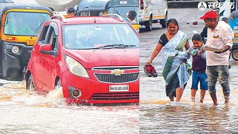 Vehicles and citizens passing through water.