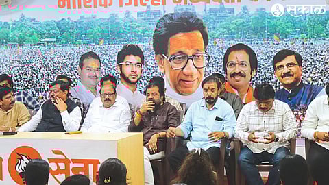 Shiv Sena Uddhav Balasaheb Thackeray office bearers and activists during the party review meeting.