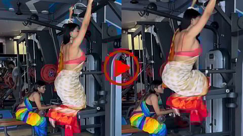 Women gym in saree
