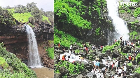 A waterfall near the source of Bham Dam. Tourists enjoying the water under the waterfall in the last photo.