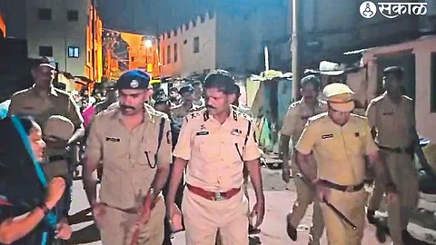 Dattatreya Karale, Special Inspector General of Police, Nashik area, inspecting the riot-hit areas on Friday. Neighboring District Superintendent of Police Shravan Dutt S., Sub Divisional Police Officer Sanjay Mahajan, police officers and staff etc.
