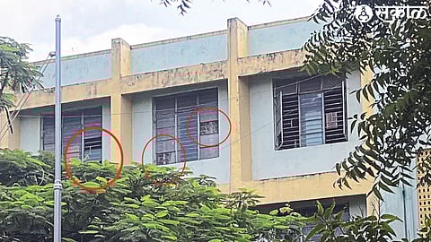 Broken glass windows of social welfare department girls hostel.