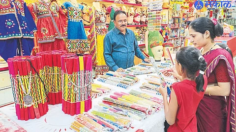 Women shopping in Tipri, Ghagra at Rajendra Stores in the camp area here
