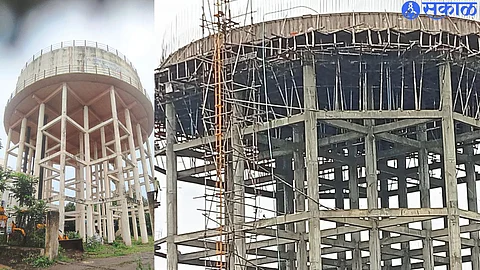 Jalakumbh which has been waiting for water for 12 years in Dnyaneshwarnagar area. In the second photograph, the work of the Jalakumbha which has come up on Pragatipatha at some distance in the same area