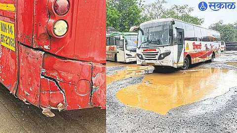 An empire of potholes spread across shed number one of the Maharashtra State Road Transport Corporation.
