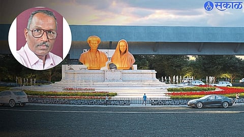 The statue of Mahatma Phule and Savitribai Phule installed at mumbai naka & inset artist balkrishna panchal