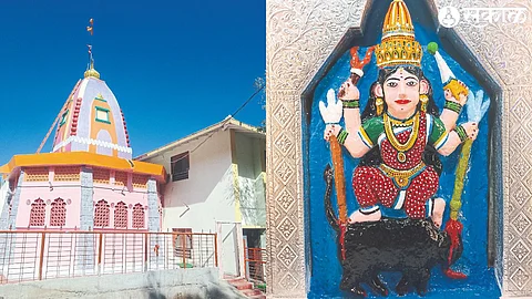 Kulaswamini, the ancient temple of Goddess Dhanadai Devi at Mhasadi. In the second photograph, an attractive idol of the goddess