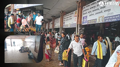 Beggars sitting at Malegaon Bus Stand, Bus Stand Help Desk Without Police & Concrete Bus Stand Looks Beautiful