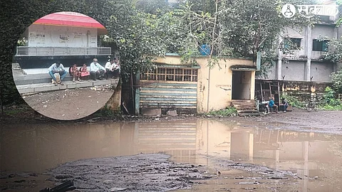 A pond in the bus stand area. In the second photo, the rough path leading to the driver's and porter's restrooms