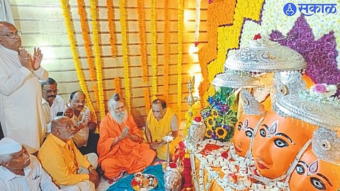 Rameshgiri Maharaj during the Ghat installation in Jagdamba Mata temple area on the occasion of Navratri festival at Kotamgaon