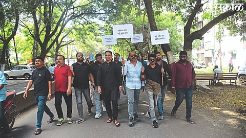 During the protest at Gangapur Road over potholes in the road
