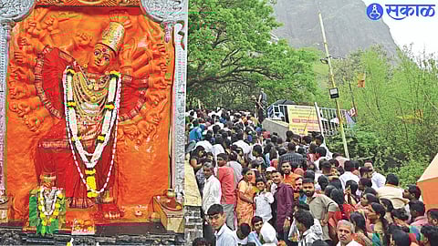 Adimaye happy and bright idol of fourth garland in Navratri festival. The windows to the temple from the first step.
