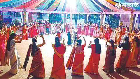 Women, girls and youth participating in the ongoing Garba by the Kranti Navratri Festival Mandal at Lasalgaon.