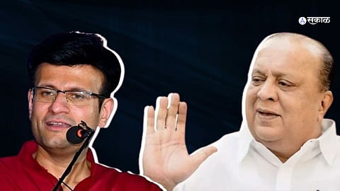 Hasan Mushrif speaking at a political rally in Gadhinglaj, addressing allegations against opposition leaders.